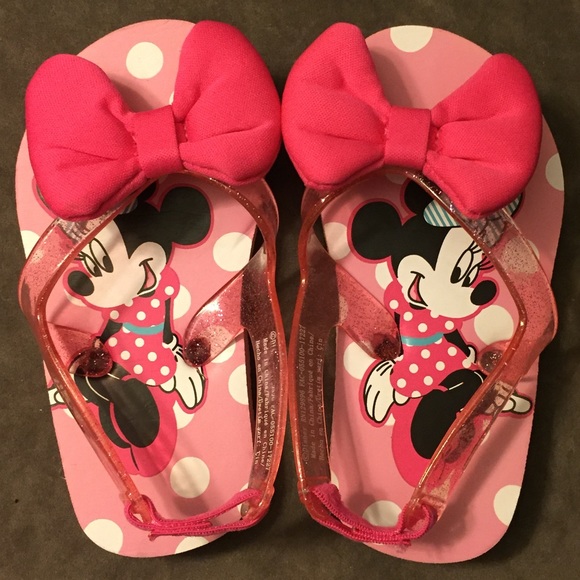 Minnie Mouse Girls Toddler Flip Flop Shoes W Back Strap Size Medium 7-8 NEW